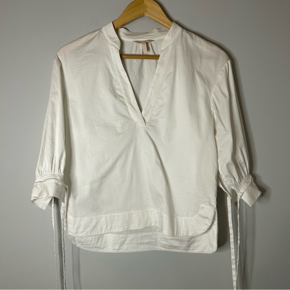 Rebecca Taylor White Short Sleeve V-Neck Twill Blouse - Picture 3 of 12
